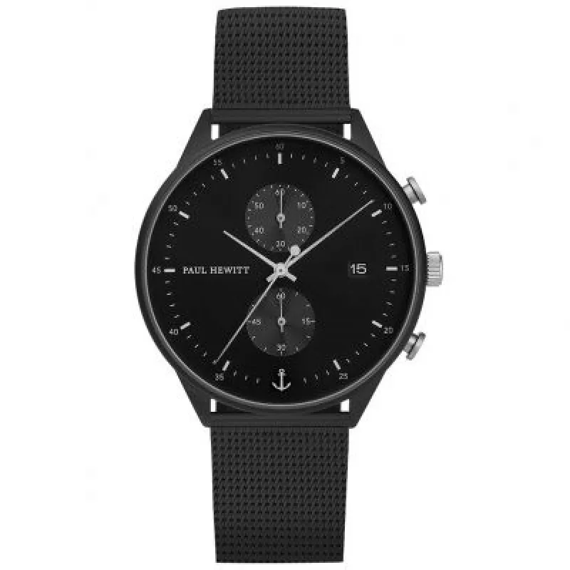 Paul Hewitt PH Watch Chrono Line Black IP Black/SS Mesh 42mm PH-C-B-BSS-5M sold by Watch2Day