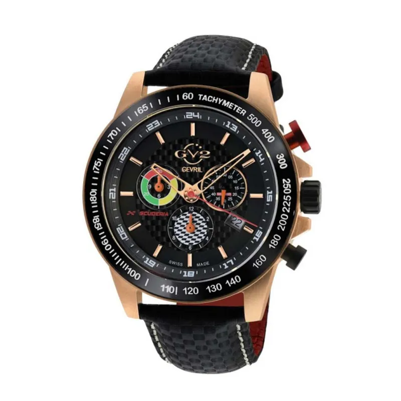 Gevril GV2 Men's Scuderia Black Dial Black Leather Chronograph Date Watch 9921 sold by Watch2Day