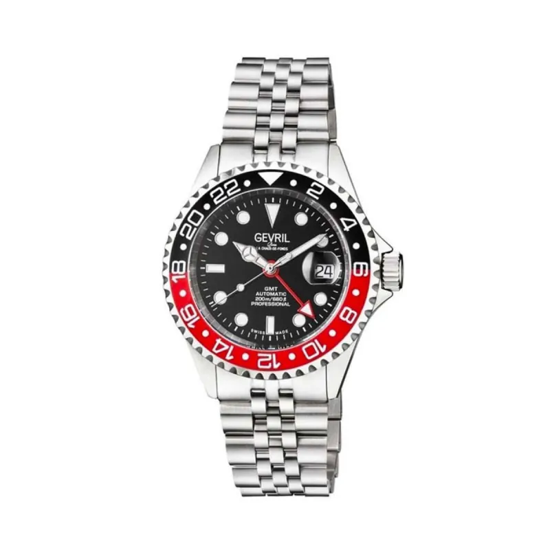 Gevril Men's Wall Street GMT Black Dial Ceramic BATMAN Stainless Steel Bracelet Watch 4954B Heren Horloge made by Watch2Day
