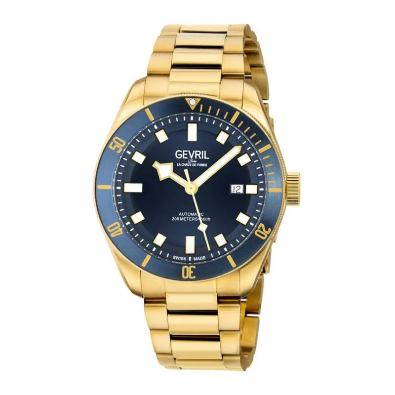 Gevril Men's Yorkville Automatic Gold Bracelet Blue 48602 Heren Horloge made by Watch2Day