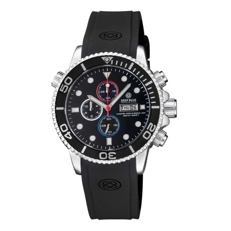 Deep Blue Master 1000 M1KUSACHRBLKBLKSTRP |  Chronograph quartz diver Black sold by Watch2Day