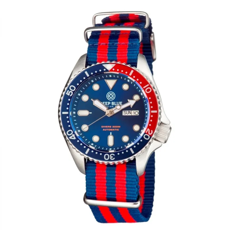 Deep Blue Watches MILPEPSNYLONREDBLUE Heren Horloge Automatic 44mm 300M sold by Watch2Day