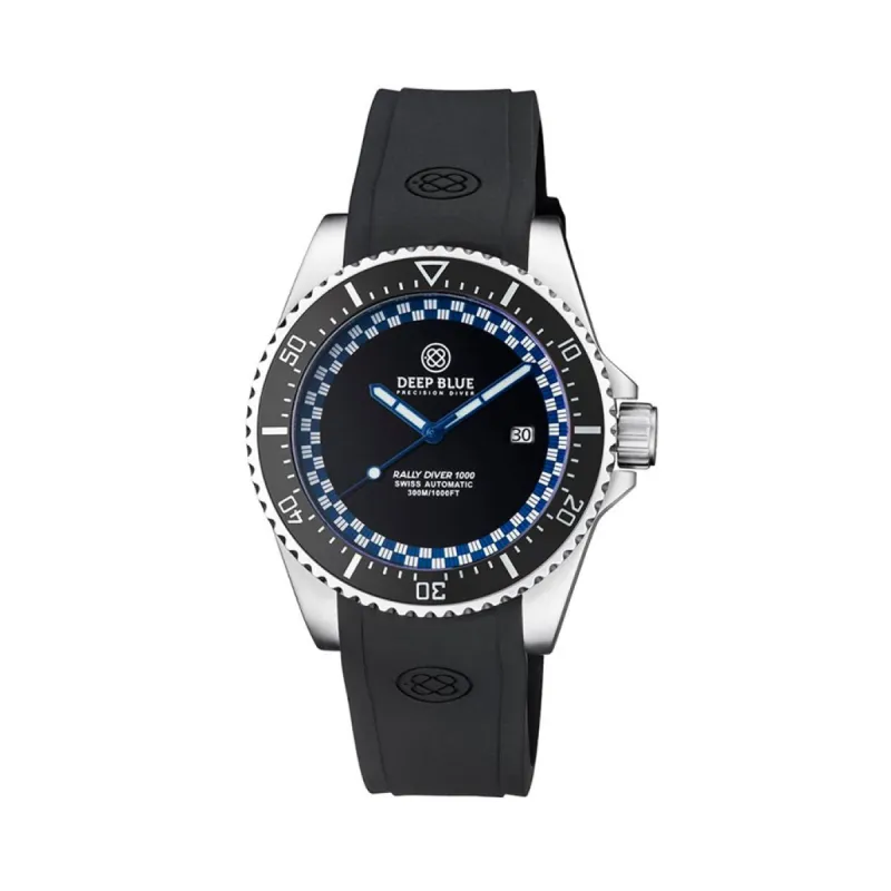 Deep Blue Rally Diver 1005 RD1000BLKDARKBLUESTRP Heren Horloge 44mm 30 ATM made by Watch2Day