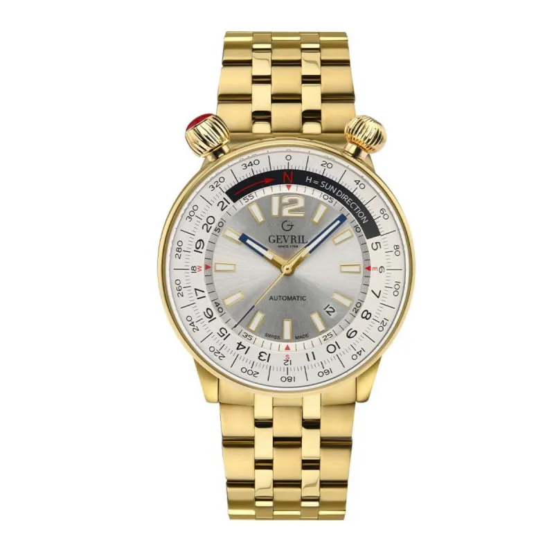 Gevril Men's Wallabout Silver Dial IPYG Watch 48565 Heren Horloge made by Watch2Day