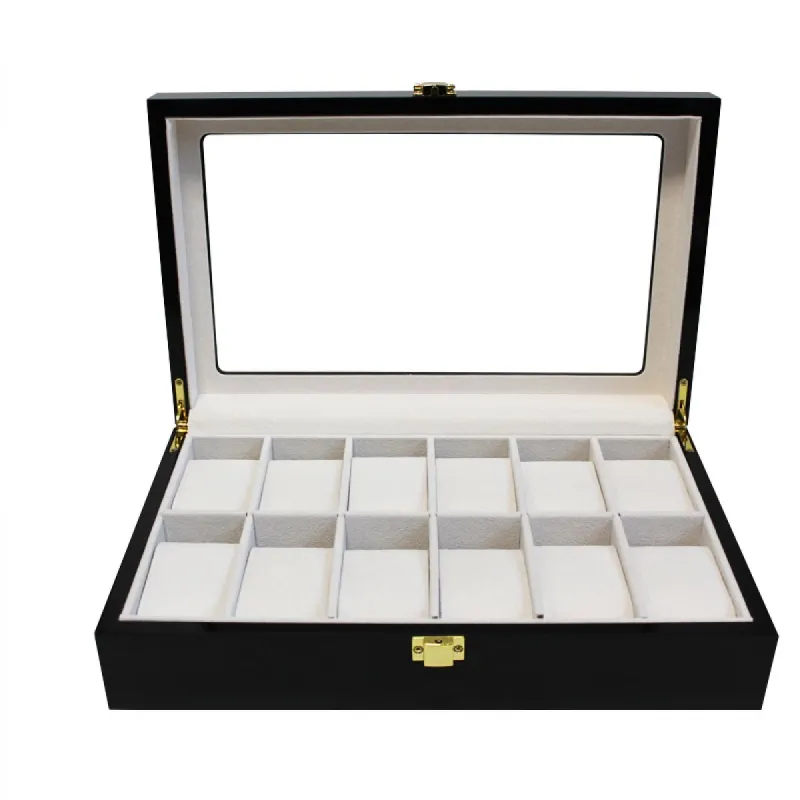 Luxe klassieke houten horlogebox voor 12 horloges | Zwart sold by Watch2Day