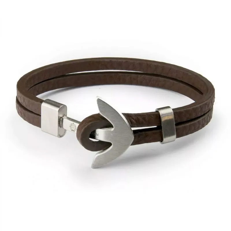 Monomen Men's Brown Leather Silver Anchor Bracelet MM10812 made by Watch2Day