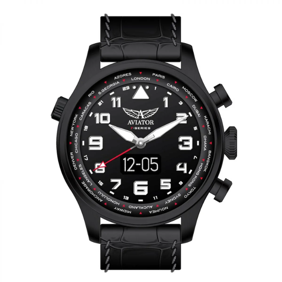 Aviator F-Series Smartwatch 46mm Zwart Staal Leer | AVW79656G421 sold by Watch2Day