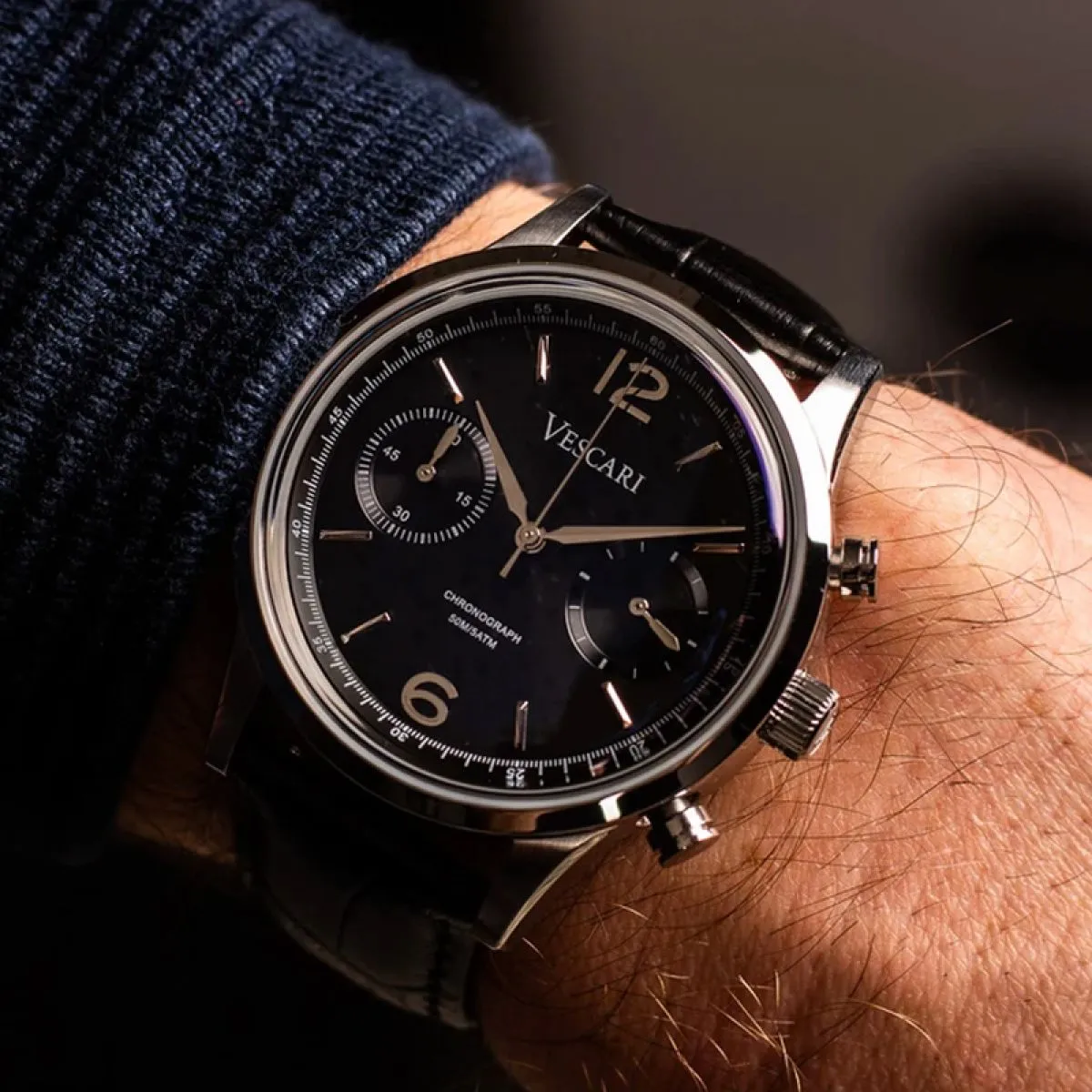 Vescari The Chestor Steel - Black Croco + gratis leren band! sold by Watch2Day product image thumbnail 4