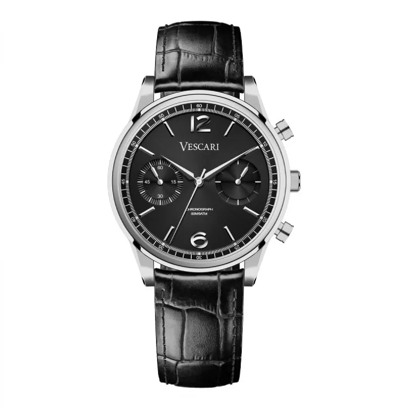 Vescari The Chestor Steel - Black Croco + gratis leren band! made by Watch2Day