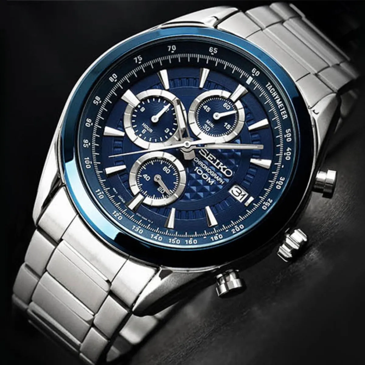 Seiko edelstalen chronograaf Staal Blauw 45 mm | SSB177P1 sold by Watch2Day product image thumbnail 5