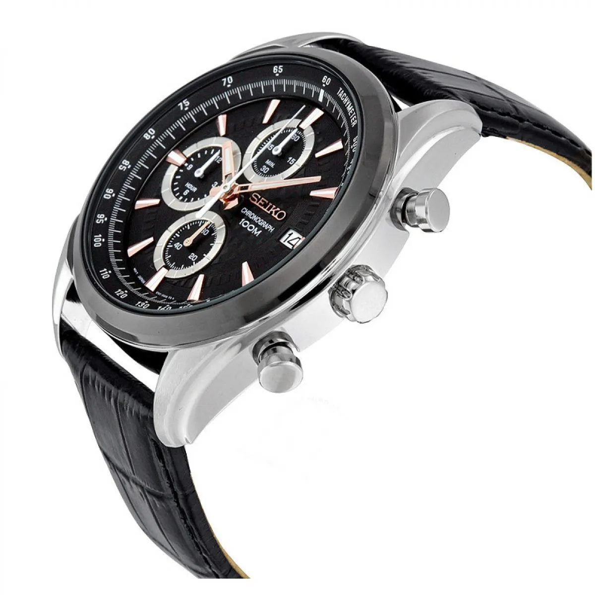 Seiko Leather Chronograph 45 mm Staal Zwart | SSB183P1 sold by Watch2Day product image thumbnail 2