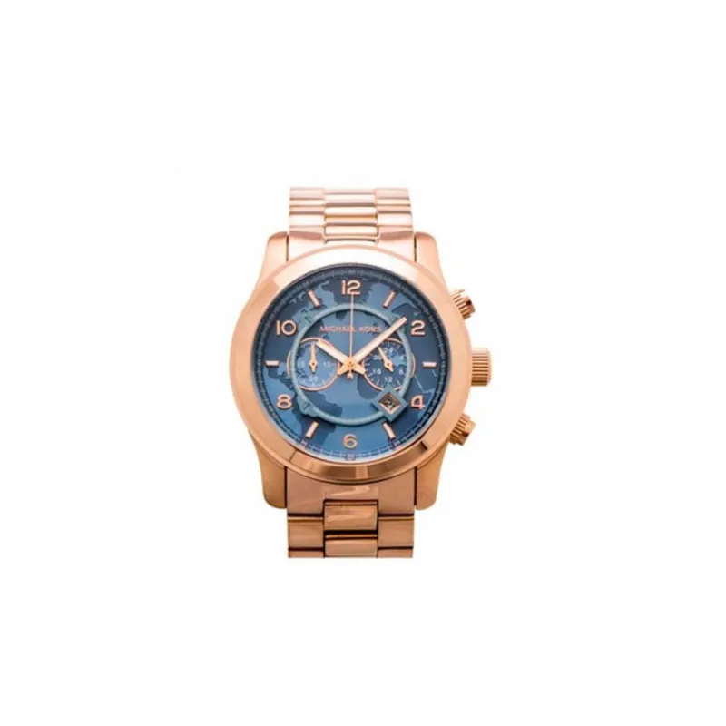 Michael Kors Blue Dial Runway 45 mm rose staal | MK8358 made by Watch2Day