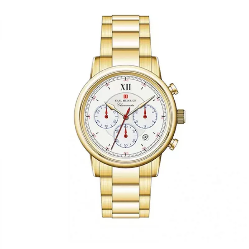 Carl Heinrich Chronograph Quartz 40 mm Staal Goud | G0907-GWHG made by Watch2Day