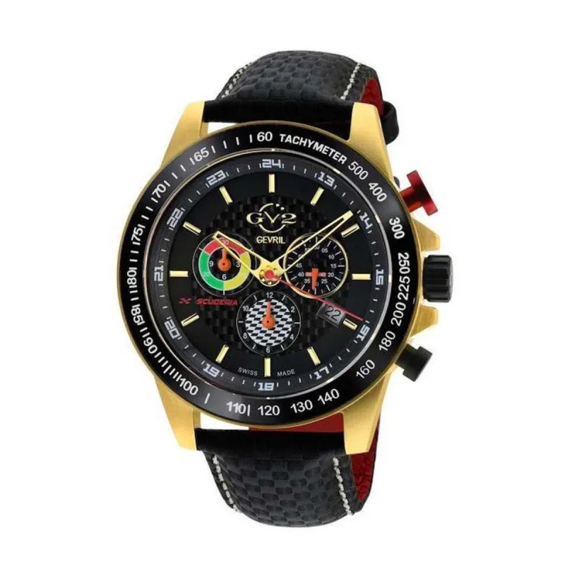 Gevril GV2 Men's Scuderia Black Dial Black Leather Chronograph Date Watch 9922 sold by Watch2Day