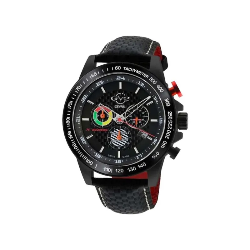 Gevril GV2 Men's Scuderia Black Dial Black Leather Chronograph Date Watch 9923 sold by Watch2Day