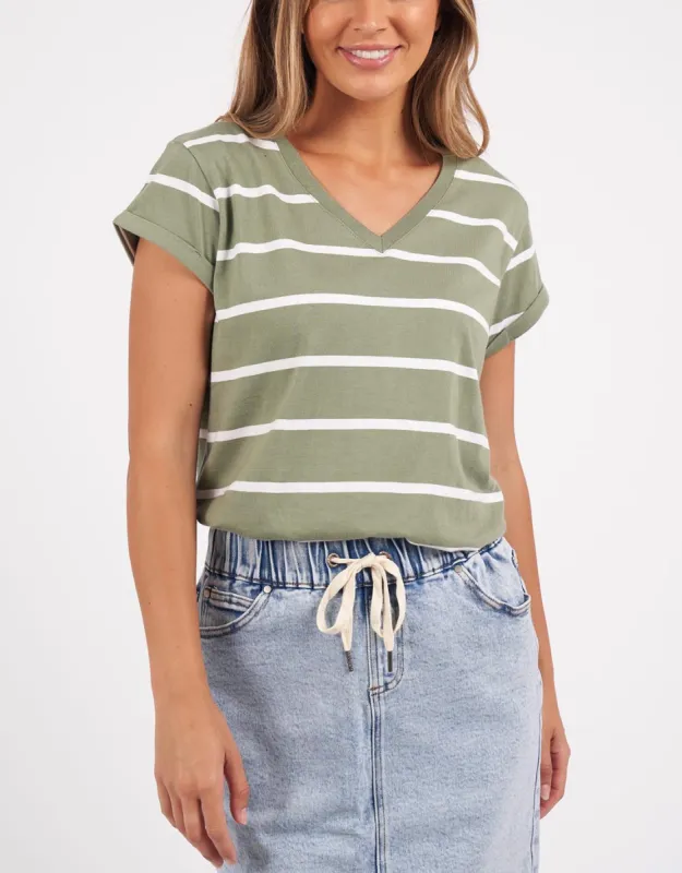 Manly Stripe Vee Tee - Sage/White Stripe sold by White & Co