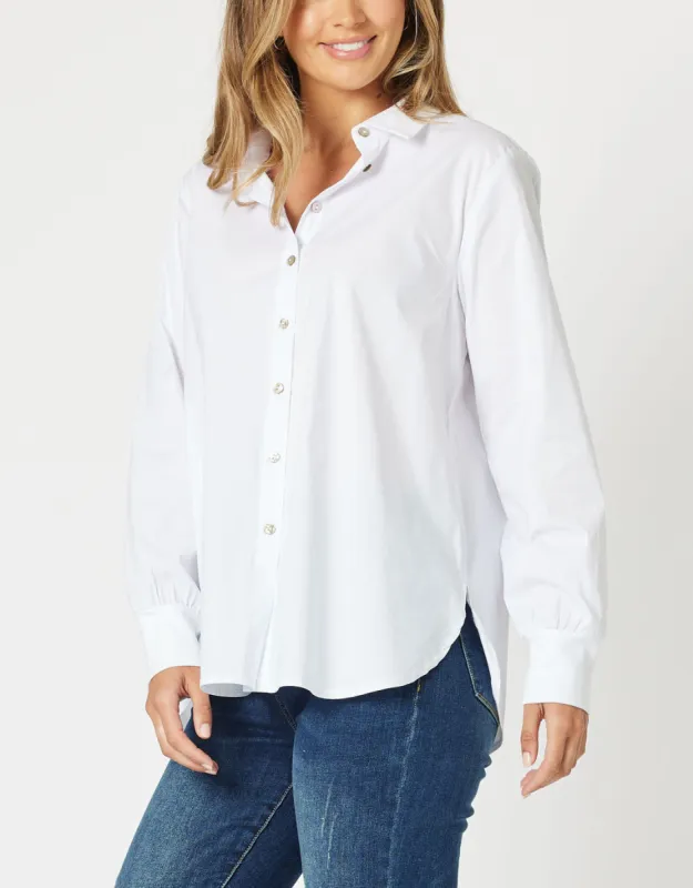 Jana Rib Cuff Poplin Shirt - White sold by White & Co