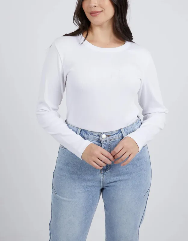 Scoop Long Sleeve Rib Tee - White sold by White & Co