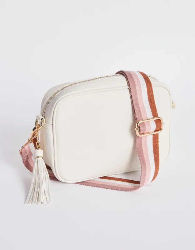 Zoe Crossbody Bag - Ecru/Blush Stripe sold by White & Co