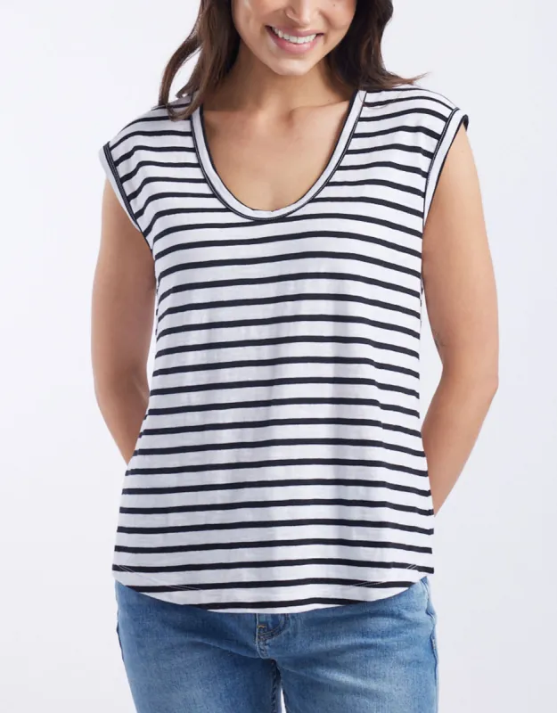 Cali Scoop Tank - White/Black Stripe sold by White & Co