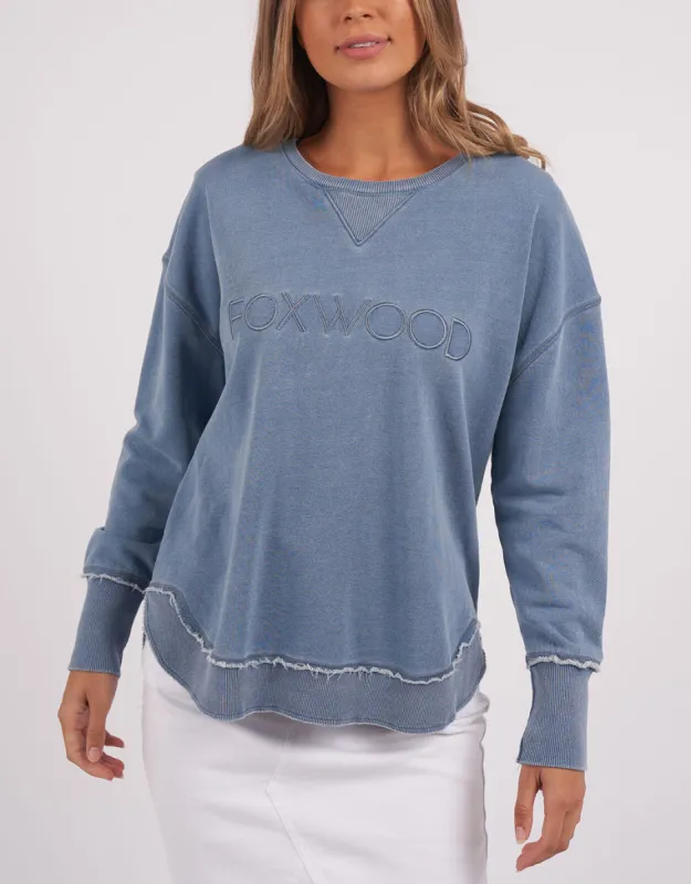 Washed Simplified Crew - Blue sold by White & Co