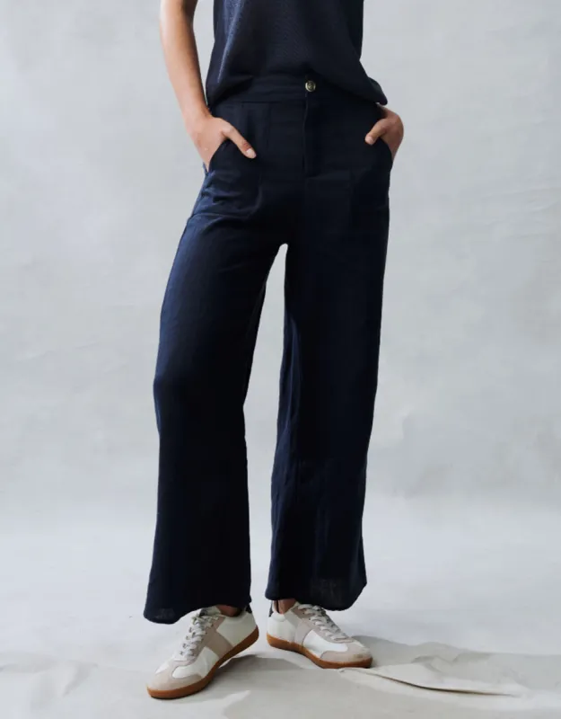 Jude Wide Leg Linen Pants - Navy sold by White & Co