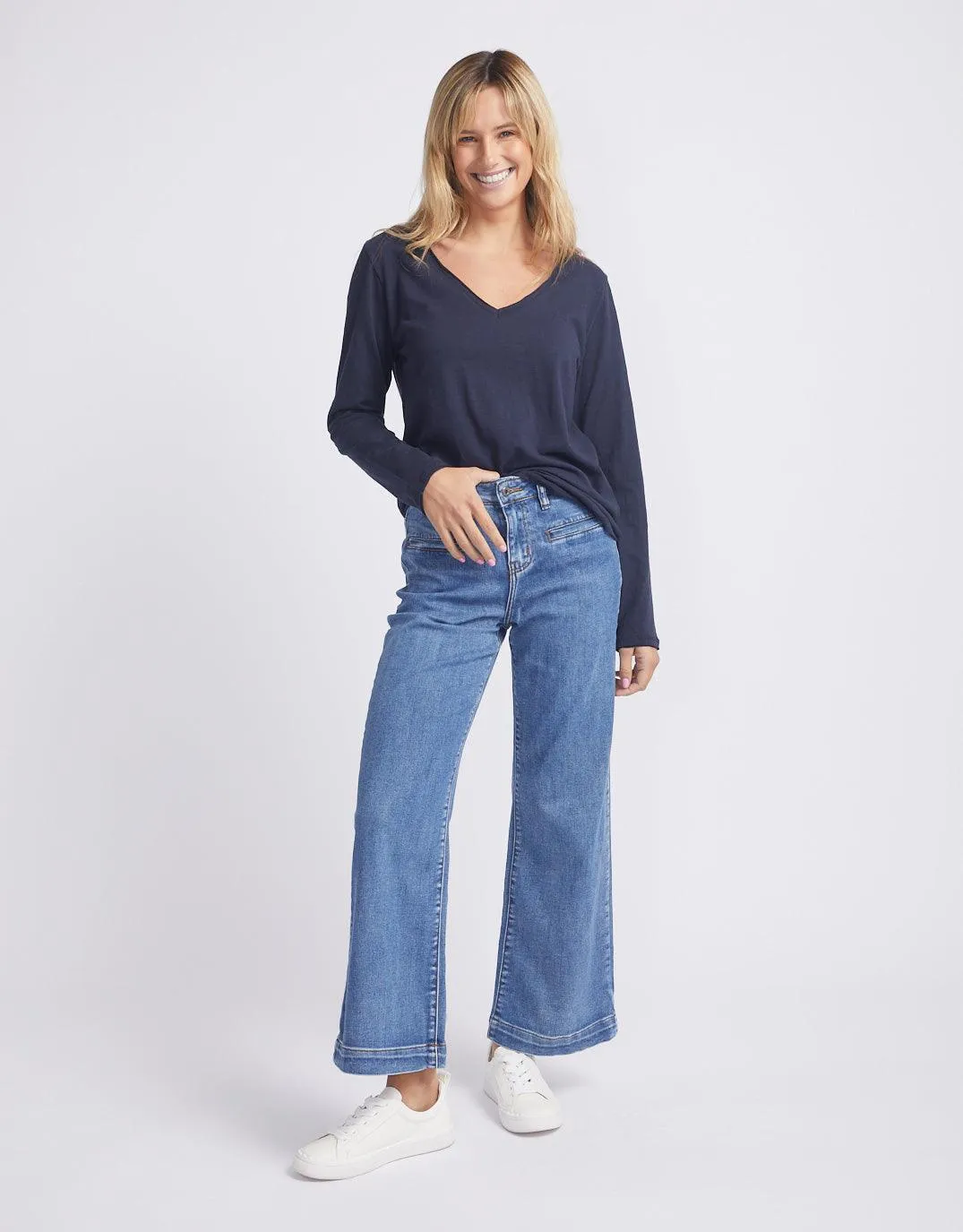 Original V-Neck Long Sleeve T-Shirt - Navy sold by White & Co product image thumbnail 5