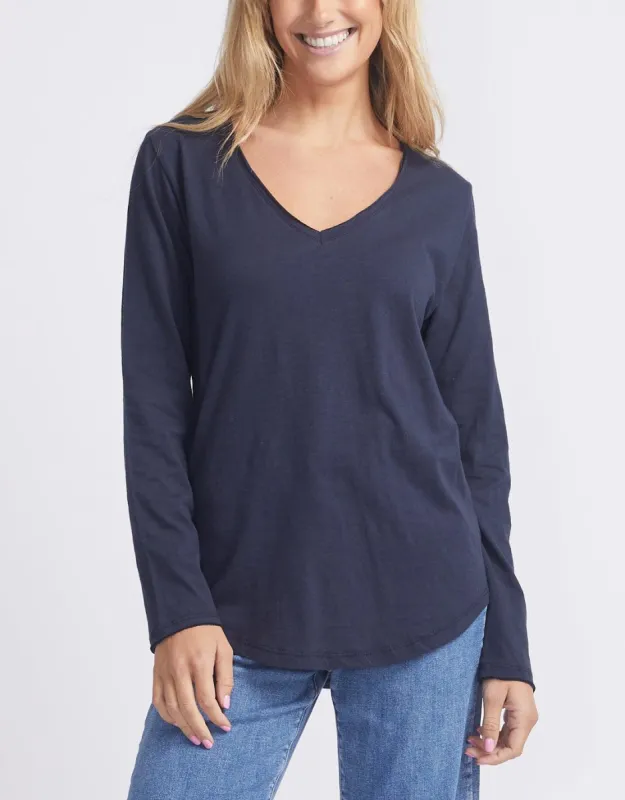 Original V-Neck Long Sleeve T-Shirt - Navy sold by White & Co