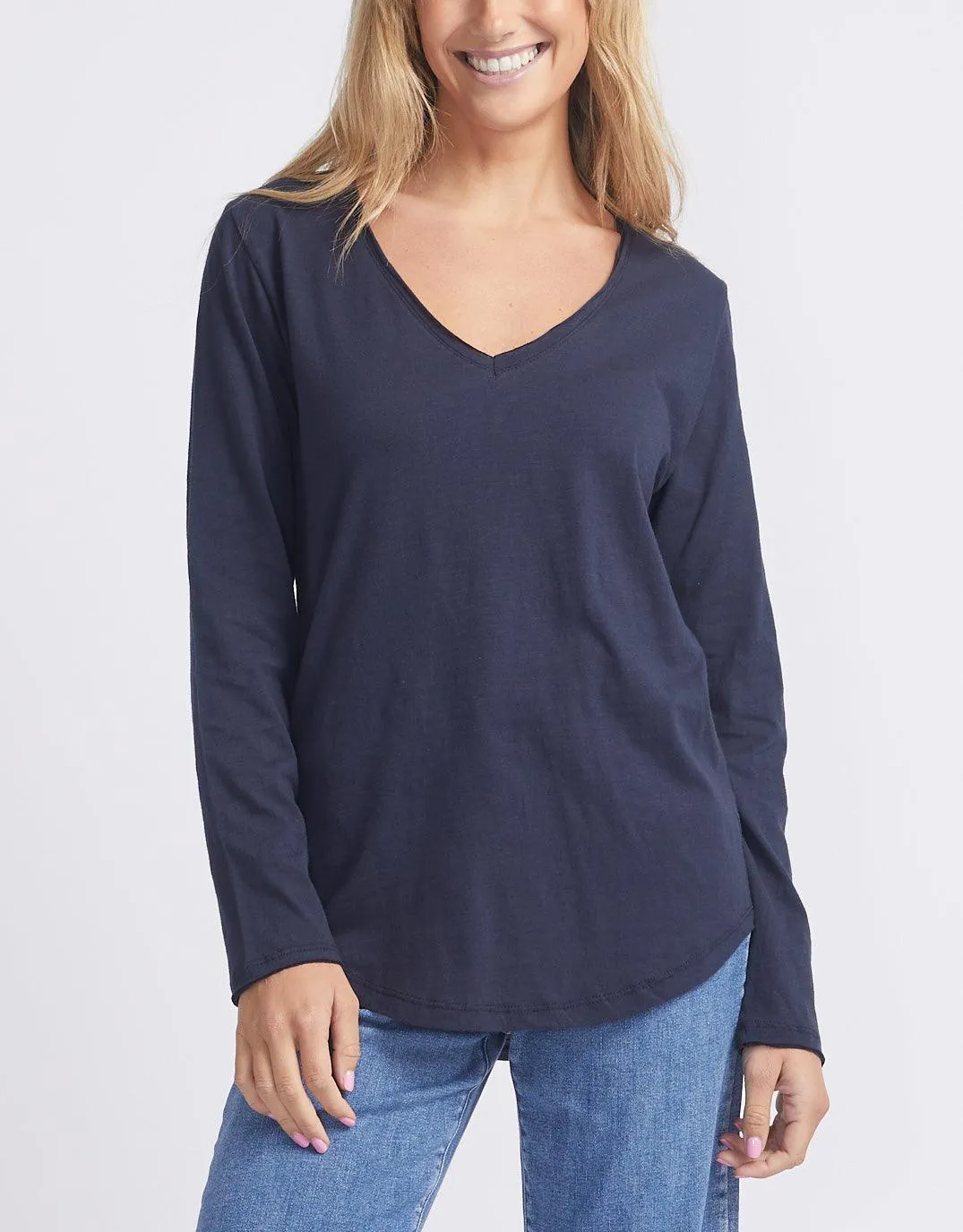 Original V-Neck Long Sleeve T-Shirt - Navy sold by White & Co