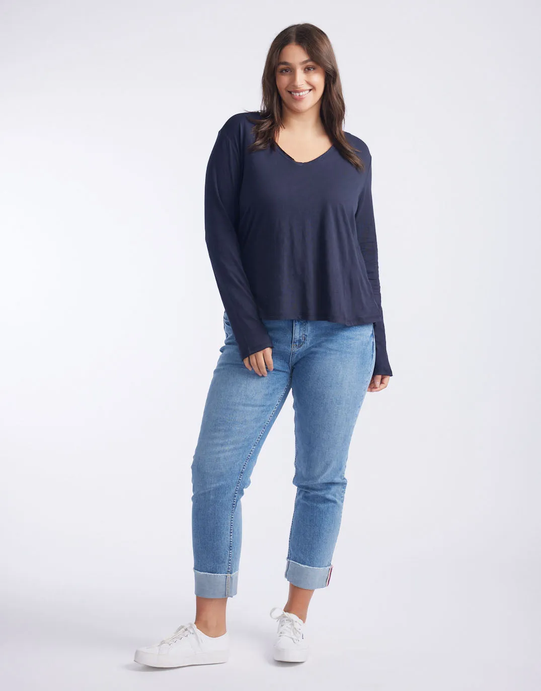 Original V-Neck Long Sleeve T-Shirt - Navy sold by White & Co product image thumbnail 4