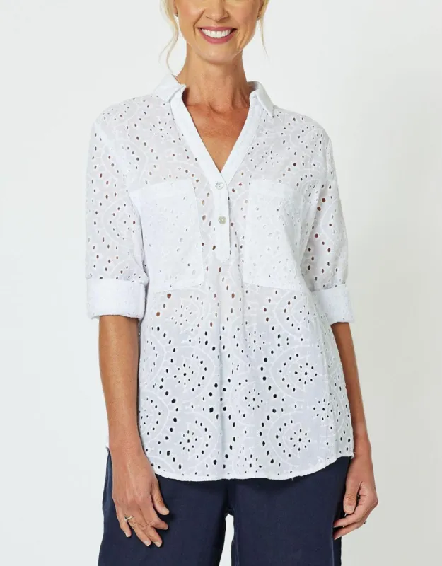 Broderie Lace Shirt - White sold by White & Co