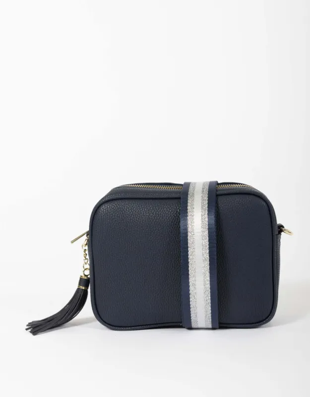 Zoe Crossbody Bag - Navy/Navy and Silver Stripe sold by White & Co