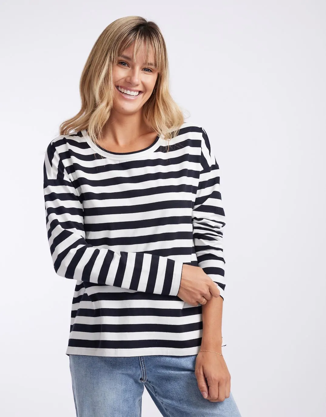 Relaxed Long Sleeve T-Shirt - Frenchie Stripe sold by White & Co product image thumbnail 4