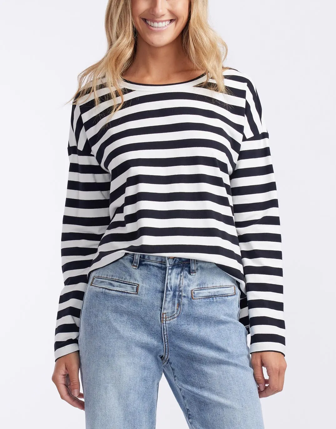 Relaxed Long Sleeve T-Shirt - Frenchie Stripe sold by White & Co