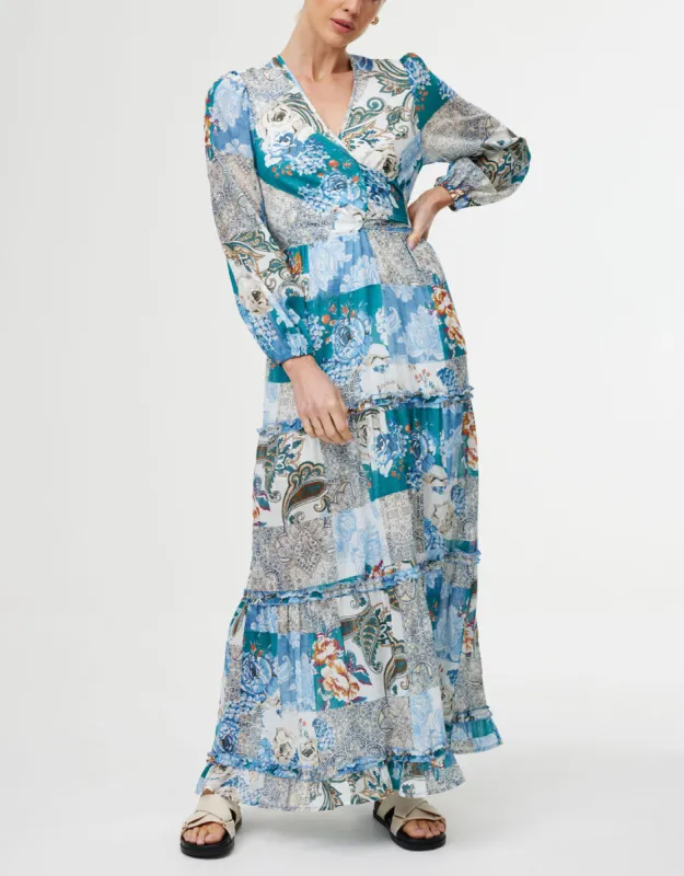 Lili Maxi Dress - Cyan Patchwork sold by White & Co