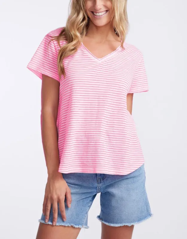 Sorbet Stripe Vee Neck Tee - Gelati Pink sold by White & Co