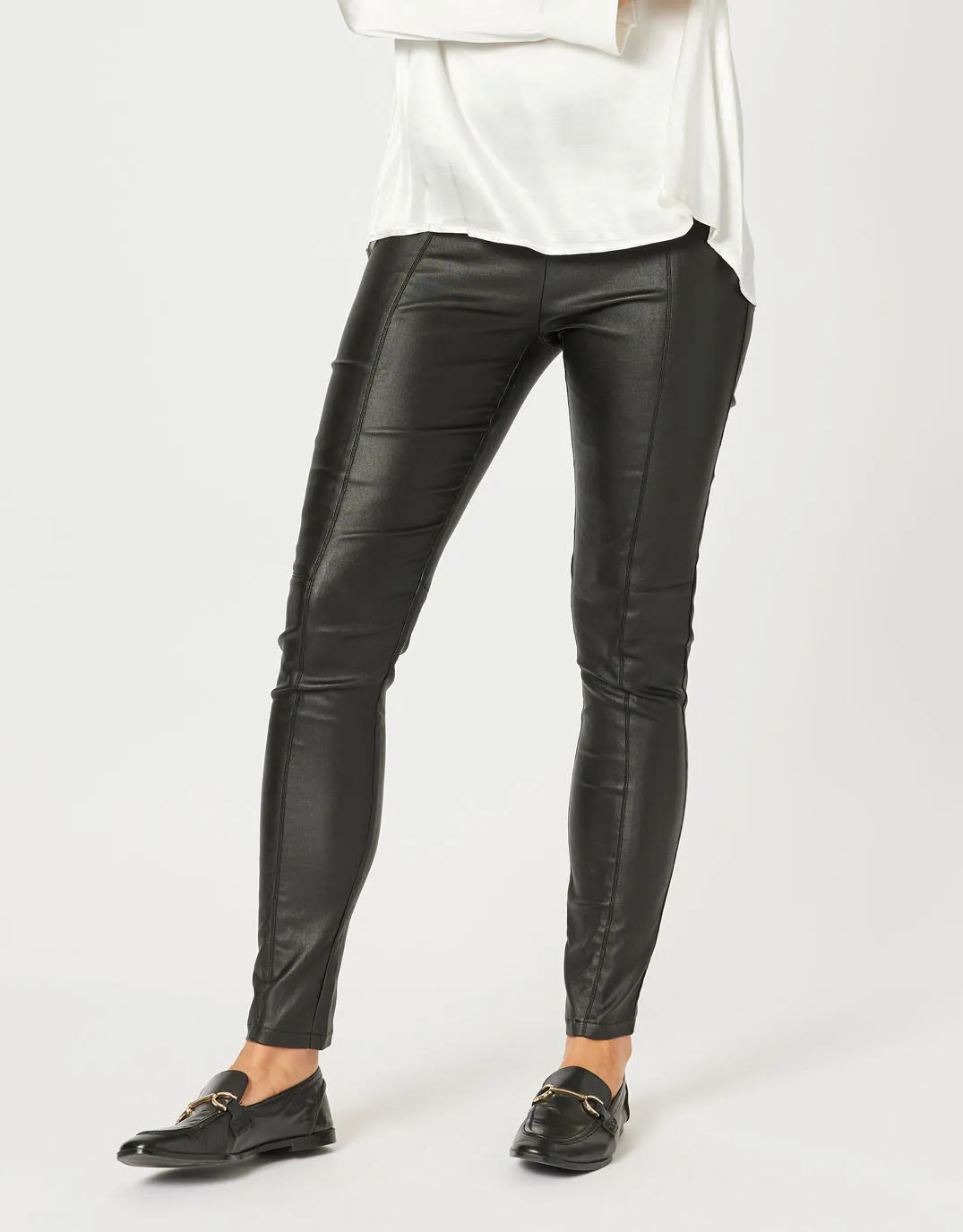 Luna Faux Leather Straight Leg Pant - Black sold by White & Co