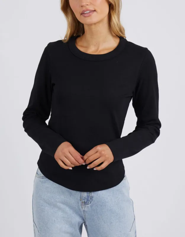 Scoop Long Sleeve Rib - Black sold by White & Co