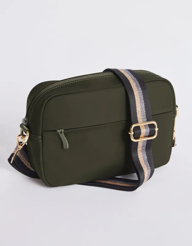Off-Duty Crossbody Bag - Khaki/Black Lurex sold by White & Co
