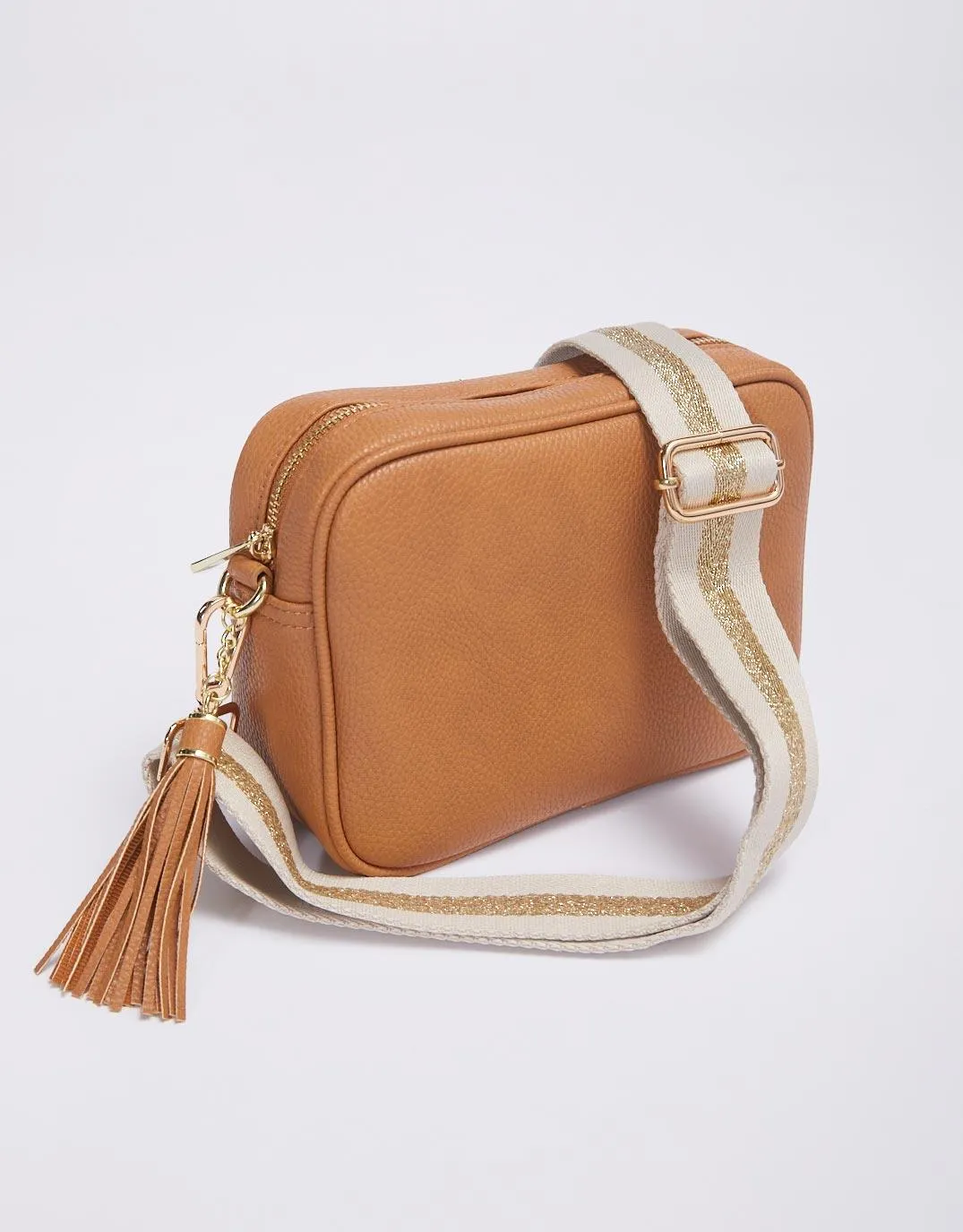 Zoe Crossbody Bag - Tan/Natural/Gold Stripe sold by White & Co