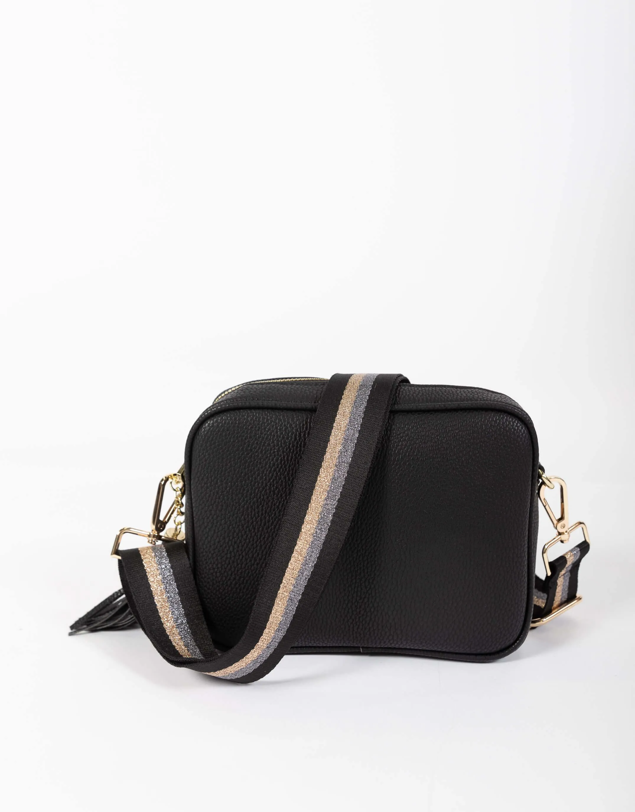 Zoe Crossbody Bag - Black & Black/Gold/Silver Lurex Stripe sold by White & Co product image thumbnail 4