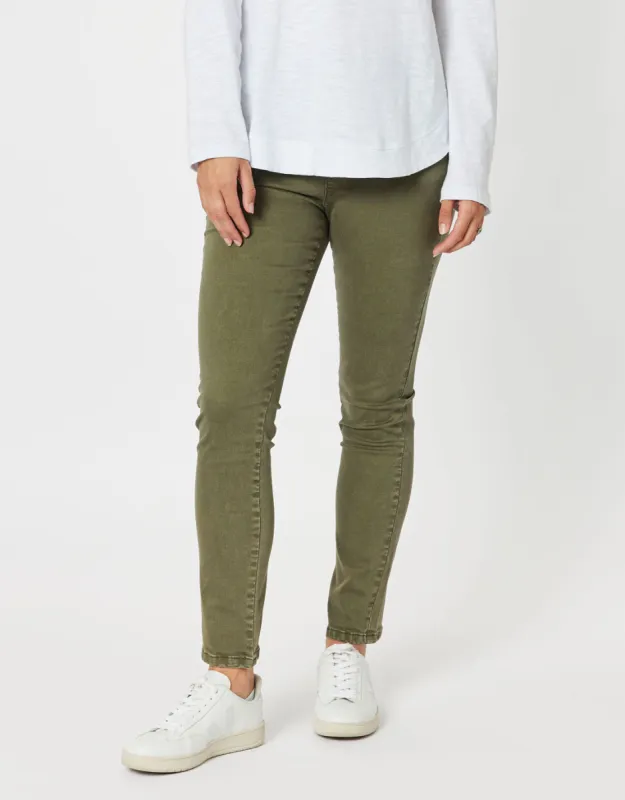 Lily Pull-On Slim Leg Jeans - Khaki sold by White & Co