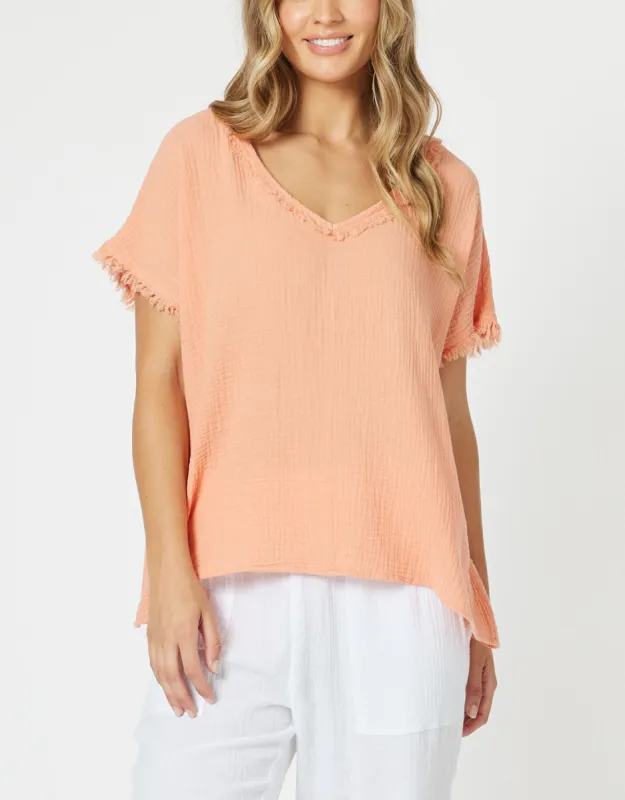 Byron Cotton V Neck Top - Papaya sold by White & Co