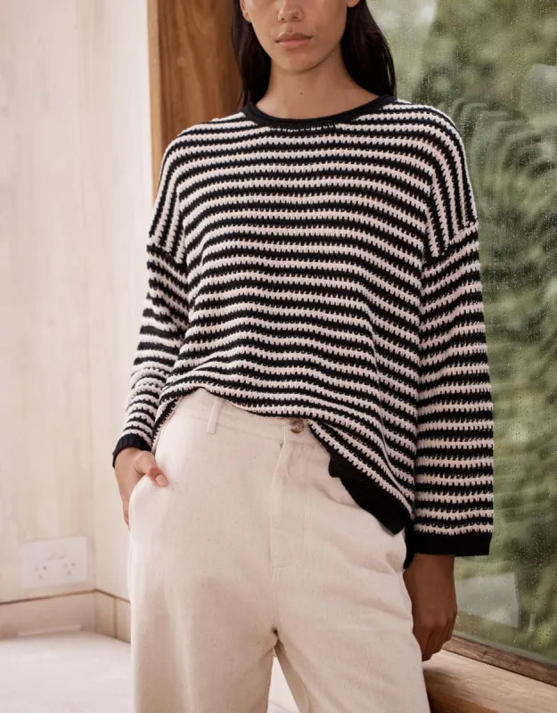 Orla Striped Knit - Black/Beige sold by White & Co