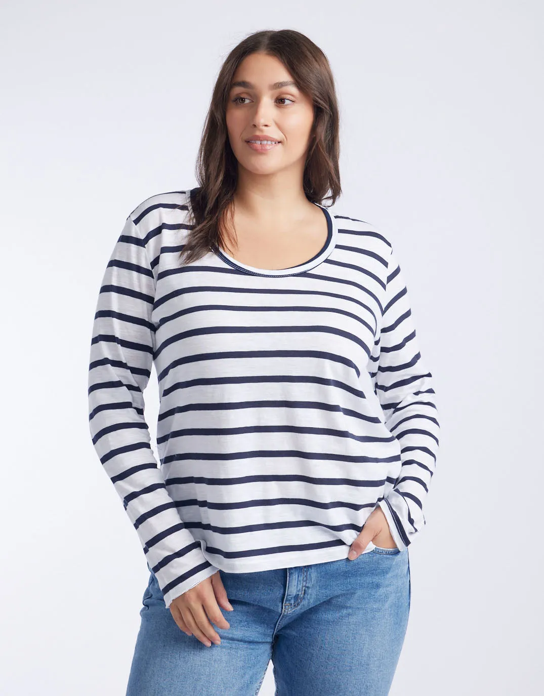 Original Round Neck Long Sleeve T-Shirt - Navy/White Stripe sold by White & Co product image thumbnail 2