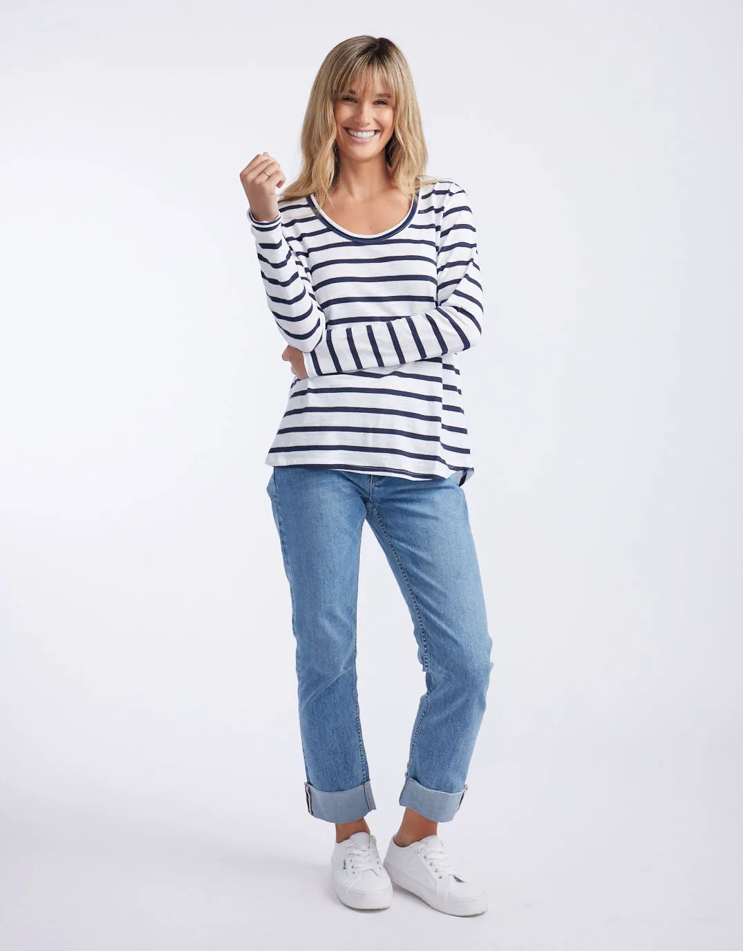 Original Round Neck Long Sleeve T-Shirt - Navy/White Stripe sold by White & Co product image thumbnail 5