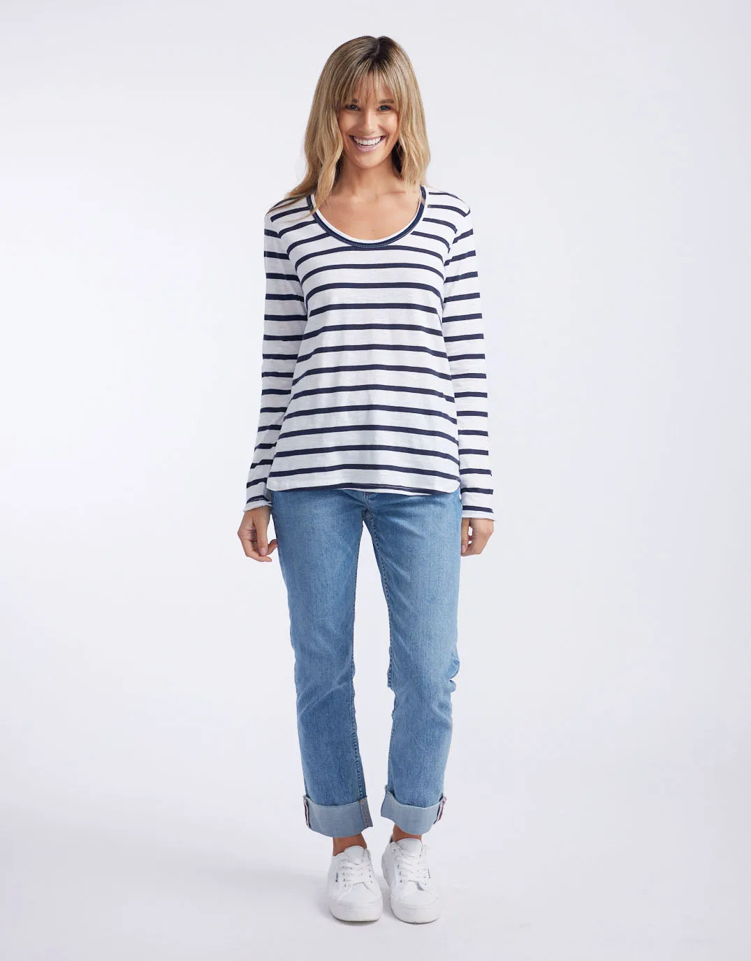 Original Round Neck Long Sleeve T-Shirt - Navy/White Stripe sold by White & Co product image thumbnail 3