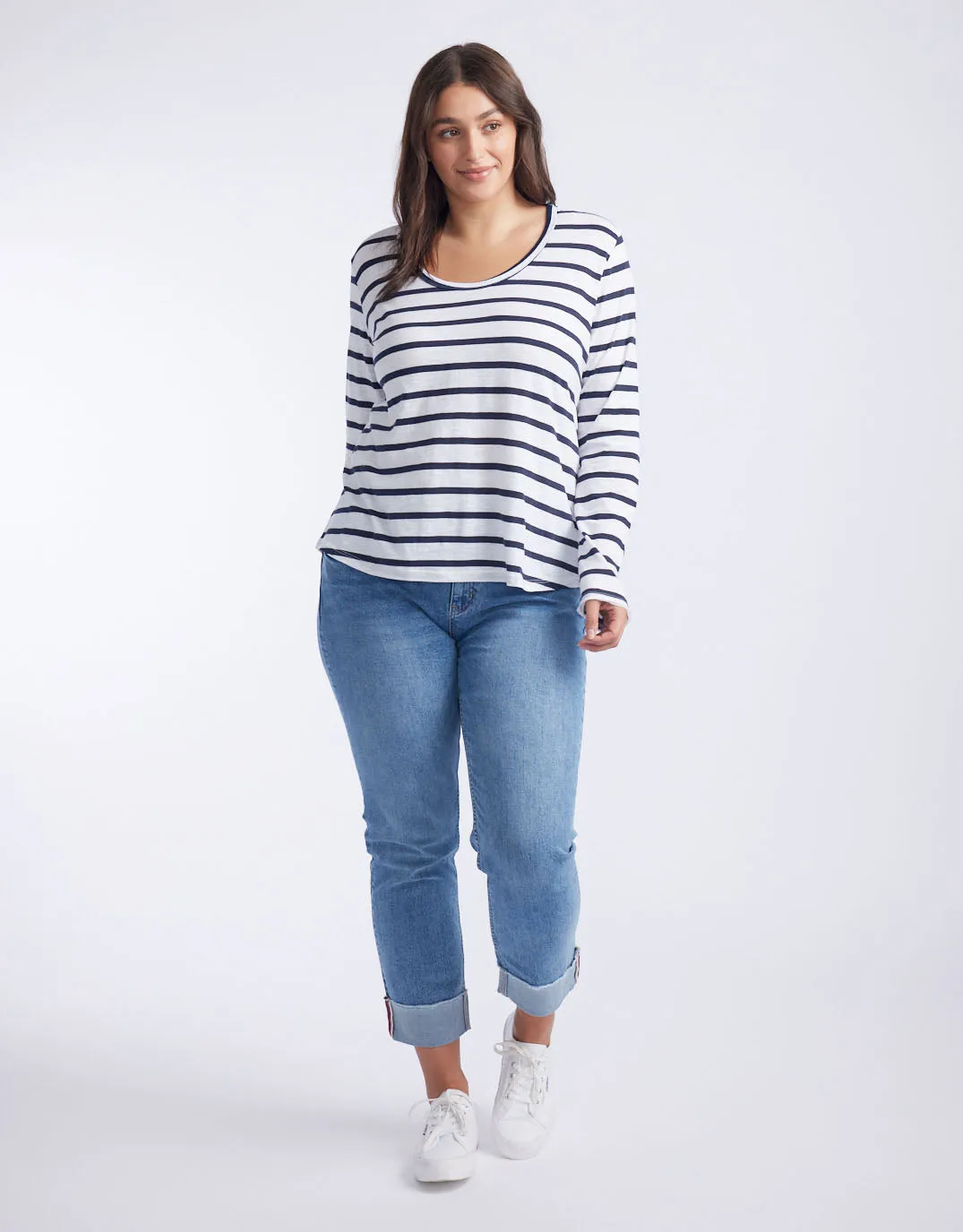 Original Round Neck Long Sleeve T-Shirt - Navy/White Stripe sold by White & Co product image thumbnail 4
