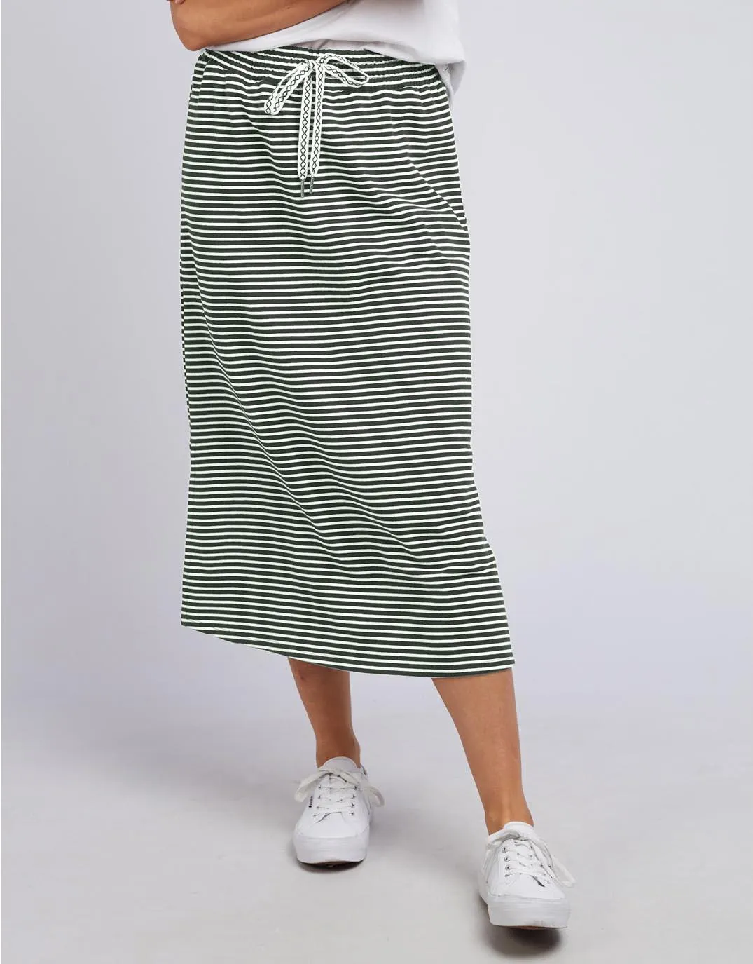 Travel Skirt - Khaki & White Stripe sold by White & Co