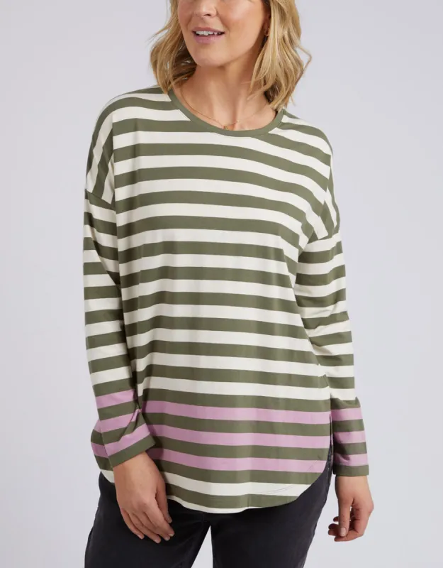 Turn Back Long Sleeve Tee - Clover/Pearl Stripe sold by White & Co